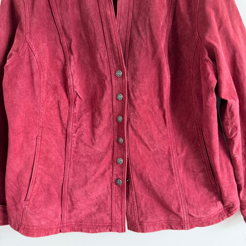 Vintage Maroon Suede Silver Snap Front Suede Jacket - Picture 4 of 14
